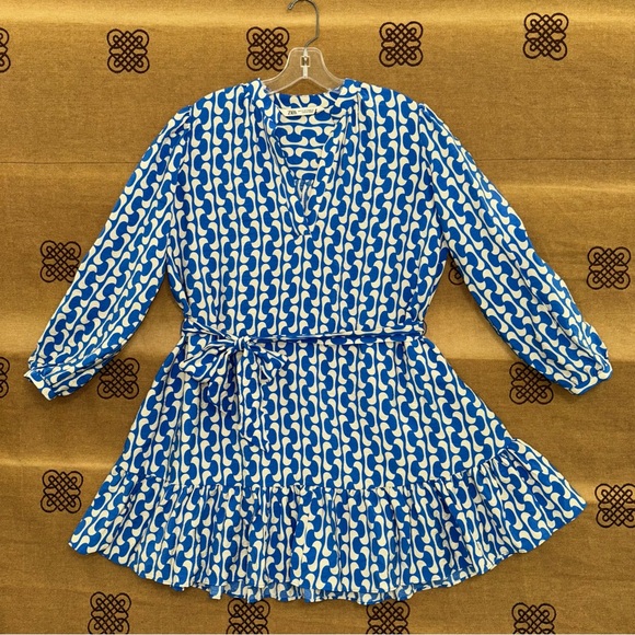 Zara Blue/White Geometric Belted Mini Dress Size XS
Excellent Condition - Picture 2 of 16
